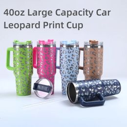 40oz High Capacity Thermos Cup Handle Straw Lid Stainless Steel Vacuum Insulated Car Mug Double Wall Thermal Iced Travel 240527