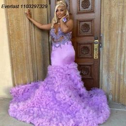 Party Dresses EVLAST Sparkly Lavender Ruffles Prom Dress For Black Girls 2024 Diamond Rhinestone Beaded Mermaid Formal Gala Gown TPD123