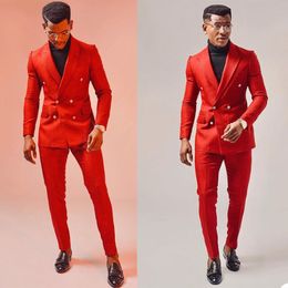 Red Double Breasted Mens Customized Wedding Tuxedos Plus Size Men Wear Dinner Prom Party Blazer Suits Jacket Pants 338t