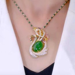 2024New Pendant Jade Swan Cat Eye Stone Full Diamond Necklace Womens Fashion Collar Chain Versatile Clothing