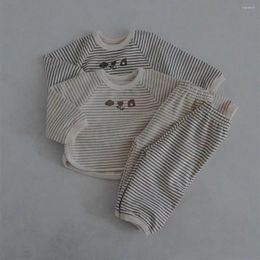 Clothing Sets Baby 2024 Korean Style Striped Cartoon Pattern Boys And Girls Pants Fashionable All Match Casual Suitable