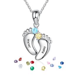 Personalized Baby Foot Family Names Necklace Engraved Beads for Mothers Day Love Mum Style Birthstone Woman Jewelry Gift