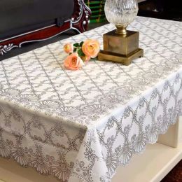 Waterproof Tablecloth Household Rectangular Oilproof PVC Plastic Tablecloth Golden Bronzing Printing Table Cover Table Mat Nappe