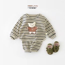 Clothing Sets Spring 2024 Ins Toddler Baby Boys 2PCS Clothes Set Cotton Striped Knitted Cartoon Shirts Loose Pants Suit Infant Outfits