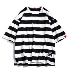 Striped T Shirt Mens Cotton Tshirt Tee Summer Japanese Casual Tshirts Streetwear Fitness Tees Oversized hip hop1704178