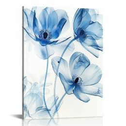Blue Flickering Flower Abstract Tulips Flower Paintings Canvas Wall Art Modern X-Ray Flower Floral Wall Picture Artwork Decor for Home Living Room, Bedroom,Office