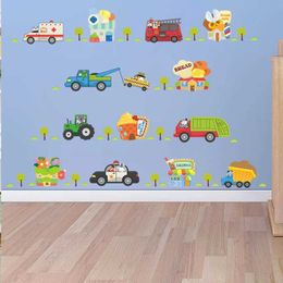 Wall Decor Lovely 3D Vivid Car Wall Sticker Decals For Boys Bedroom Kids Room Cartoon Tractor Taxi Ambulance Poster Mural Wall Stickers d240528