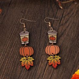 Dangle Earrings Cool 1pair Halloween Wood Pumpkin Coffee Holiday Drop For Women Girls Jewellery Gifts