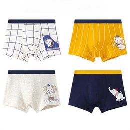 Panties 4PCS Boys Cotton Thin Breathable Panties Kids Soft Antibacterial Knickers 3+y Young Children Boxer Underwears Cute Print Briefs Y240528