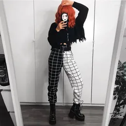 Active Pants Women Jogger Black White Checkerboard Splicing Casual Trousers Plaid Loose Slimming Wear Female Sports Cool Long