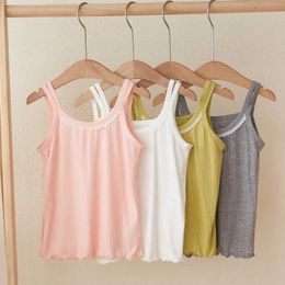 Tank Top Girls Crop Tops Summer 2024 Underwear for Girl Lace Children T-shirts Teenager Singlet Cotton Kids Tank Tops Baby Clothing Y240527