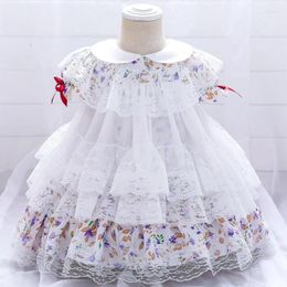 Girl Dresses Lolita Group Puffy Saree Casual Fashion Lace Hollow Out Evening Gowns Party Banquet Children's Solid Col
