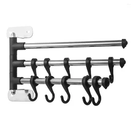 Kitchen Storage Wall Mount Utensil Holder Rotating Stainless Steel Rack Rail Hanger Hook Organiser For Spoon Pot Pan