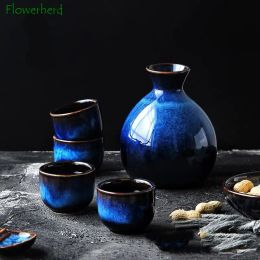 Ceramic Porcelain Wine Set Kiln Turned Blue Retro Wine Cup Divider Wine Jug Sake Jug Hip Flasks Winebowl Tea Coffee Water