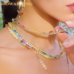 Pendant Necklaces Luxury 4mm Multi Colour Tennis Chain Iced Out Bling Rainbow Colourful CZ Choker Necklace For Women Hip Hop Sexy Jewellery