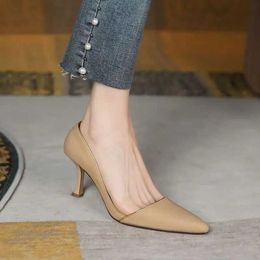 Dress Shoes 2024 Spring Elegant Black Suede Womens High Heels Sexy Apricot Beige PU Leather Pointed Toe Pumps Stiletto Party H240527 KZFN