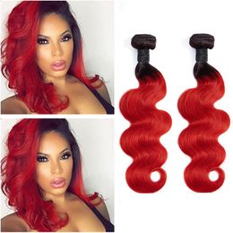 Peruvian Human Hair 1B/Red Ombre Virgin Hair Body Wave 2 Pieces Two Tones Color 1B red 2 Bundles Epggp