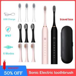 Toothbrush Sonic Electric Toothbrush for Men and Women Adult Household Rechargeable Soft Hair IPX7 Waterproof Clean Toothbrush Head Nozzle Q240528