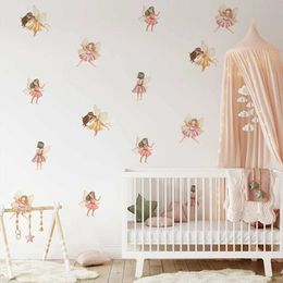 Wall Decor Cartoon Beautiful Fairy Wall Stickers for Kids Room Baby Girls Nursery Room Bedroom Decoration Art Decals Cute Elves Stickers d240528