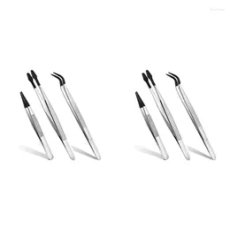 Storage Bottles 6 Pcs Rubber Tipped Tweezers 6Inch Straight Flat & Bent Tip 4.7Inch Pointed