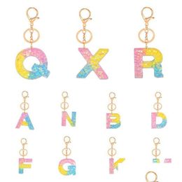 Keychains Lanyards Az Initial Keyrings For Women Men Acrylic Letter Three Colours Alphabet Couple Key Ring Chains Bag Charm Accesso Dhbca