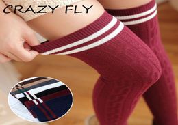 CRAZY Sexy Knee Socks Long Red White Black Cotton Striped Long Socks Casual Breathable Ladies High Overknee 20196448201