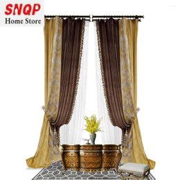Curtain European Retro Villa Blackout Luxury For Living Room Bedroom Tulle Solid Colour Stitching Embroidery Size Custom Velvet