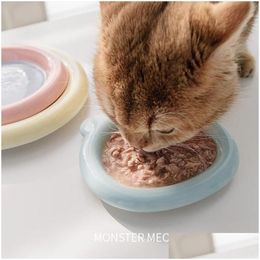 Cat Bowls Feeders Pet Bowl Cute Cartoon Drinking Water Feeding Ceramics Food Dog Utensils Supplies Accessories 240429 Drop Delivery Ho Dhruw