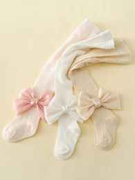 Kids Socks New Summer Girls Pantyhose Soft Cotton Breathable Mesh Bow Tie Decor Tights Stockings Princess Babys Kids Anti-mosquito Leggings Y240528