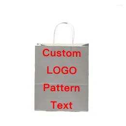 Gift Wrap Custom Kraft Paper Bag Printing Logo Colour Personalised Takeout Packaging Clothing Portable Silver Grey Shopping White