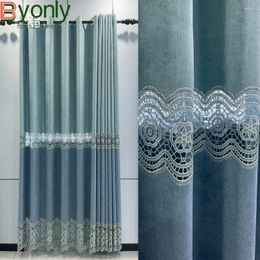 Curtain Customised Water Blue Soluble Embroidery Window Screen Hollowed Out Chenille Curtains For Bedroom Living Room French