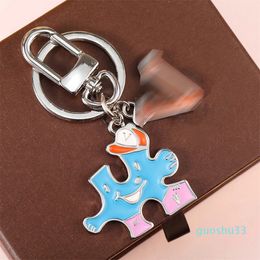 2024 Handmade designer keychains multicolor key chain women men brown leather bag wallet lanyard plated gold accessories keychain letter