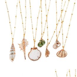 Pendant Necklaces Isang Fashion Gold Plated Seashell Conch Necklace American European 18K Chain Summer Beach Jewellry Drop Delivery Dheob
