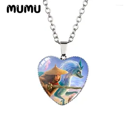 Pendant Necklaces 2024 Raya And The Last Dragon Heart Necklace Art Glass Printed Po Handmade Jewelry Gifts Children