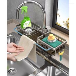 Kitchen Storage Dish Sponge Holder Over Faucet Sink Organiser Rack Space Aluminium Detachable Hanging Drain