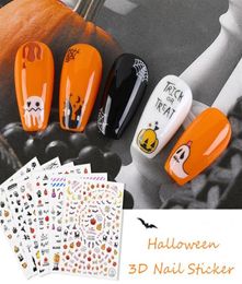 Halloween 3D Nail Art Sticker Skull Pumpkin Fairy Witch Cat Adhesive Self Nail Art Lace Stickers Decals DIY Decorations F733240m4351338