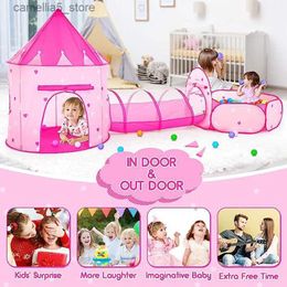 Toy Tents Childen Pink 3 In 1 Tunnel Tent Play House Toy Foldable Baby Crawling Portable Ocean Pool Little House Pretend Toy Baby Gifts Q240528