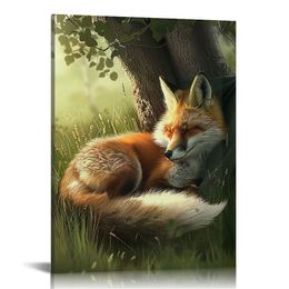 Canvas Wall Art - Cute Animals Posters Prints - Fox in the Shade Pictures Wall Decor Modern Artwork Printed on Canvas For Home Room Decoration Wall Decor