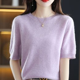 Hot Sale 100% Wool Women's Sweaters And Pullovers Autumn Female O-Neck Cashmere Clothing Short SLeeve Soft Jumper Tops Spring