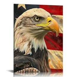 American Flag Wall Decor Large Framed Canvas Wall Art Patriotic Decor Overall