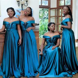 2020 African Girl Off the Shoulder A Line Bridesmaid Dresses With Lace Up Back Custom Made Elastic Satin Maid Of Honor Gowns 307N