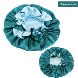 Mommy And Baby 2pcs Set Satin Bonnet for curly Hair Double Layer Silky Night Sleep Cover Cap Parents and kids Hat Hair Styling