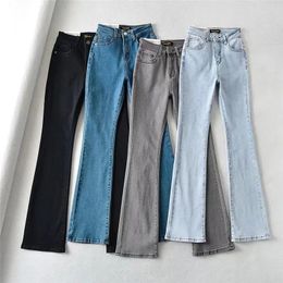 Women's Jeans Flare Women High Waist Elastic Skinny Chic Pocket Korean Style Street Denim Pants Femme Trousers
