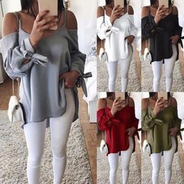 Women's Blouses 2024 Solid Colour Sexy Women Long Sleeve V-Neck Spring Summer Casual Strappy Blouse Top