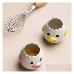 Egg Tools Sublimation White Separator Cute Chicken Ceramic Eggs Yolk Protein Separators Strainer Kitchen Tool Baking Accessories Drop Dh8Zs