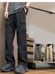 Men's Pants Casual Baggy Straight Oversize Drawstring Elastic Waist Cargo Male Green All-match Joggers Sports Summer Trousers