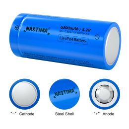 Nastima Lifepo4 32700 Rechargeable Battery 3.2V 6500mAh With Flat Top For Backup Power Flashlight Light Car Batteries