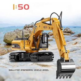 Diecast Model Cars Diecast excavator model boy birthday gift alloy engineering vehicle model 1/50 scale simulation construction vehicle model S2452722