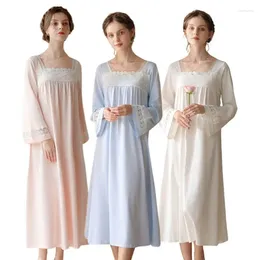 Women's Sleepwear Summer Women Lace Embroidery Dress Autumn Pyjamas Long Sleeve Night Gown Bathing Tops S-XL