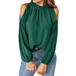 Women's Blouses Women Off The Shoulder Cowl Neck Buckle Split Long Sleeves Shirts Ladies Solid Color Loose Casual Fashion Tops